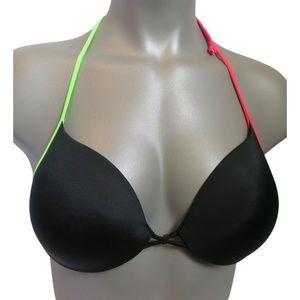 Victoria's Secret PINK Black w/ Neon Binding Strappy Sides Bikini Top 34A